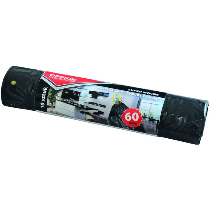 Office Products 60L LDPE Bin Bags with Drawstring Black (10)