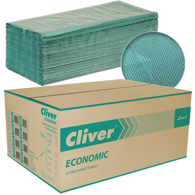 Ręczniki składane Cliver Economic V-Fold 1w makulatura zielone (20x200)