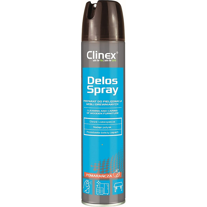 Spray do pielęgnacji i czyszczenia mebli drewnianych CLINEX Delos Shine, 300ml