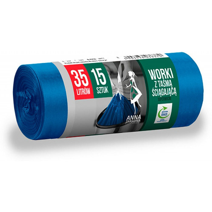 Anna Zaradna 35L LDPE Bin Liners with Drawstring, Blue (15)