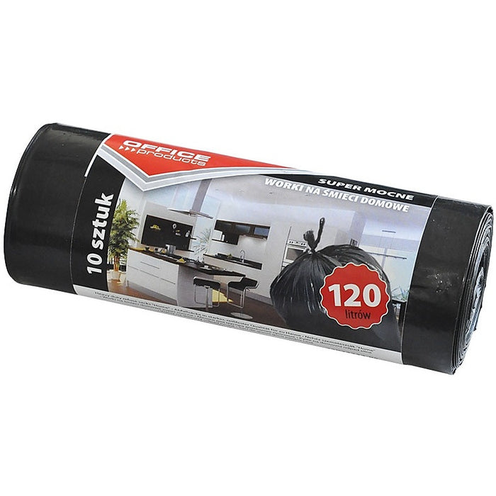 HOUSEHOLD WASTE BAGS OFFICE PRODUCTS, SUPER STRONG (LDPE), 120L, 10 PCS, BLACK