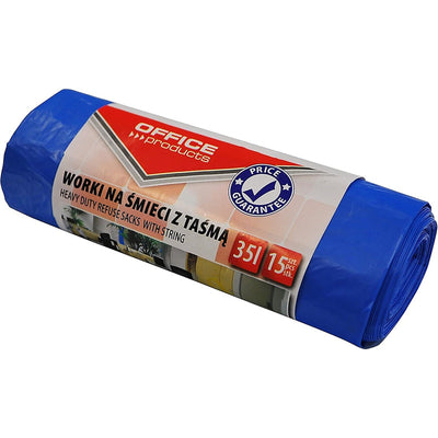 OFFICE PRODUCTS, PREMIUM (LDHD) GARBAGE BAGS WITH DRAWSTRING, 35L, 15 PCS., BLUE