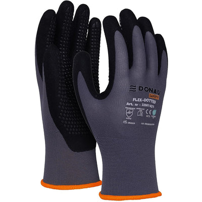 Donau Safety Flex-Dotted Gloves, Size 8, Grey
